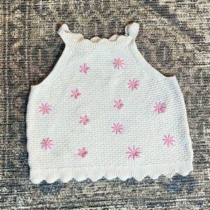 Old Navy Cream Knit Tank with Pink Flower Embroidery
